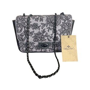 Patricia Nash Lace Floral Black & White Crossbody Bag With Chain Strap